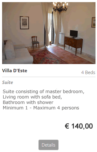 Bed and Breakfast Villa D'Este Tivoli Rome, sleepl b&b Villa D Este Tivoli Rome bed breakfast Price: