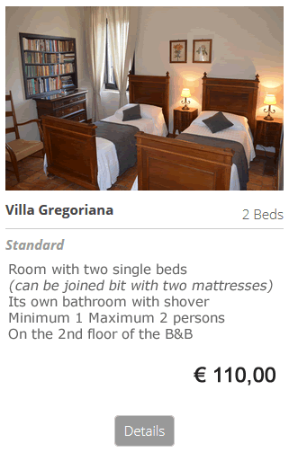 Bed and Breakfast Villa Gregoriana Rome sleep the night at the B&B bed and breakfast Villa Gregoriana in Tivoli Rome